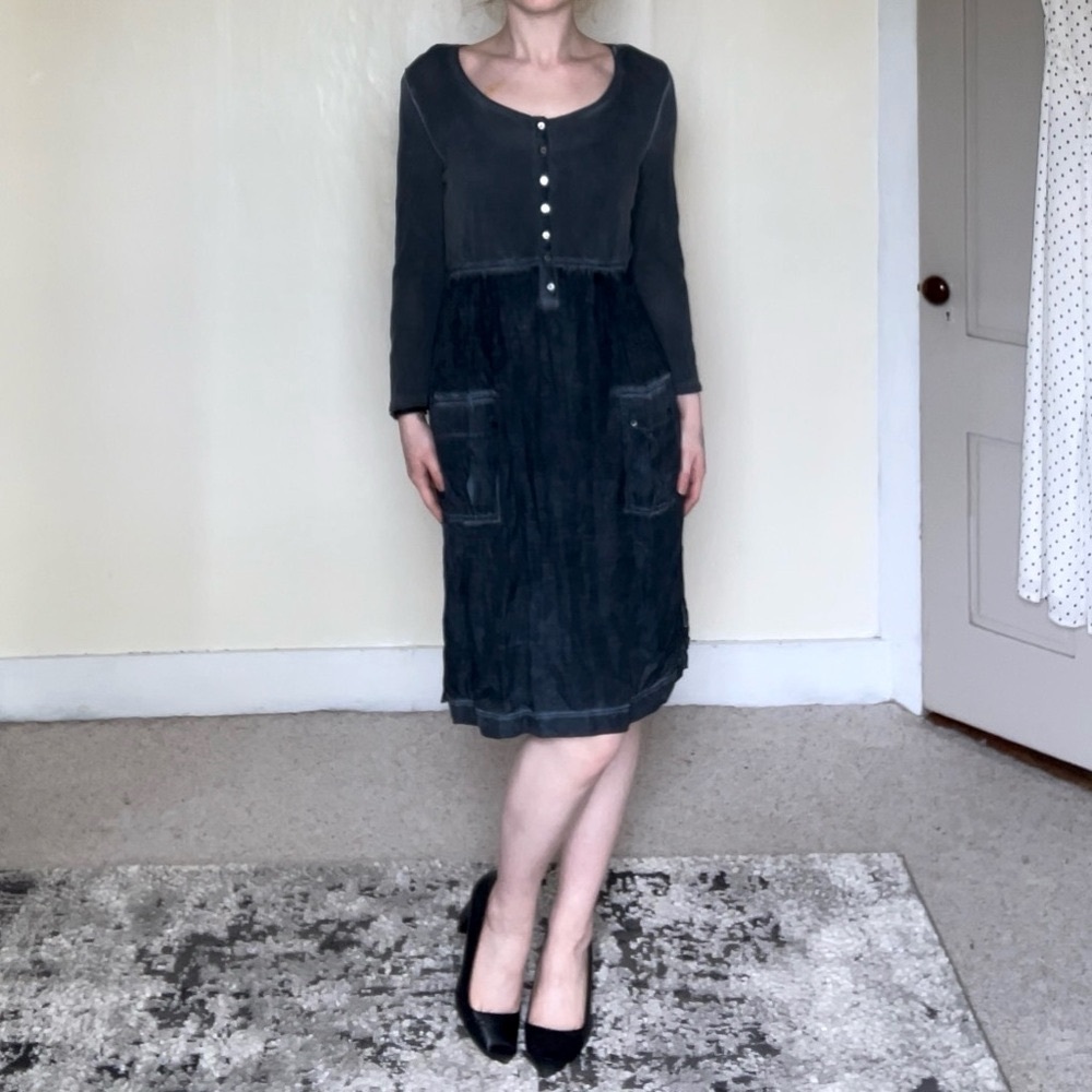 Soma Long Sleeve Scoop Neck Sundress Double Lined Adjustable Straps Button Up - Picture 2 of 13